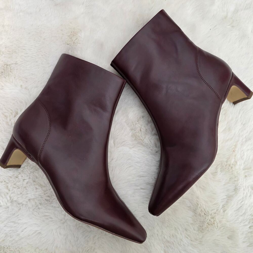 J. Crew Snip Toe Block Heel Ankle Booties Vintage Burgundy Oxblood 8